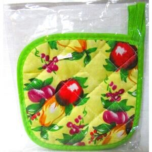 Handmade Quilted Fabric Potholders Yellow and Green Fruit Themed Set of Two